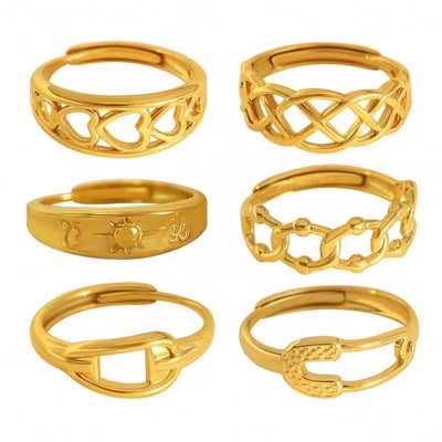 JEWELRY JZ06-11 Japan and South Korea Simple Stainless Steel 18K Gold Hollow Geometric Lines Open Ring for Women