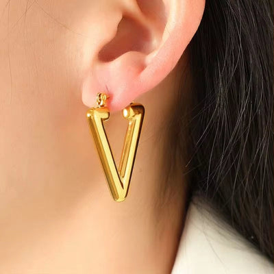 JEWELRY EH166 French New Fashion Street Fashion Inverted Triangle Earrings Printed Textured Earrings