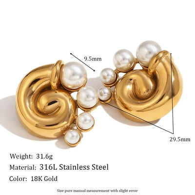 Fresh Water Pearl Winding Conch Stud Earrings Tarnish Free Jewelry Gold Plated Earrings Stainless Steel Jewelry