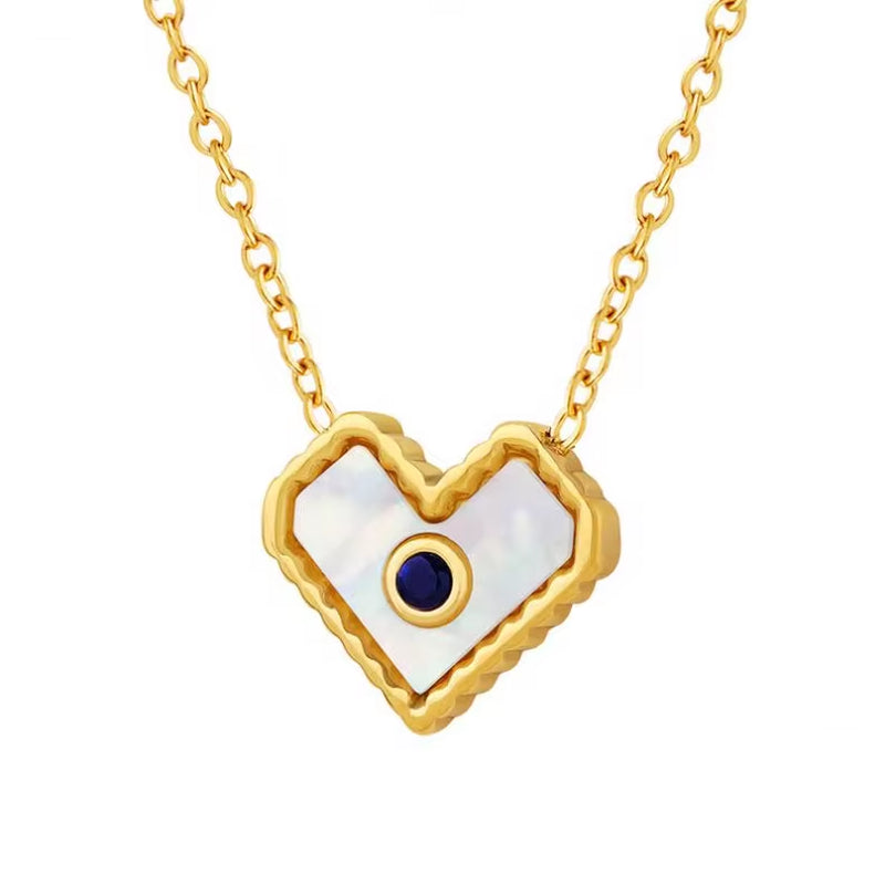 Stainless Steel Shell Heart Zircon Pendant Necklace Simple Gold 18K Necklace for Women