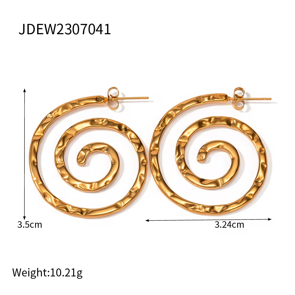 Hot Sell Gold Plated Stainless Steel Geometric Spiral Stud Earrings and Rings Sets for Women Jewelry