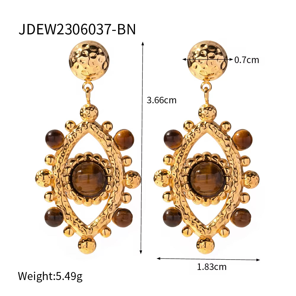 Fashion 18K Gold Plated Stainless Steel Women Devil'S Eye Turquoise Diamond Jewelry Earrings