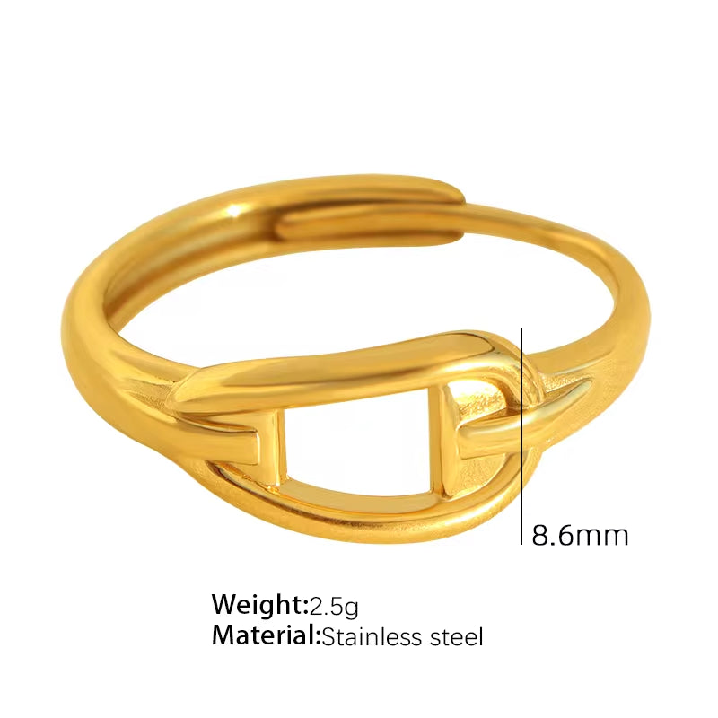 JEWELRY JZ06-11 Japan and South Korea Simple Stainless Steel 18K Gold Hollow Geometric Lines Open Ring for Women