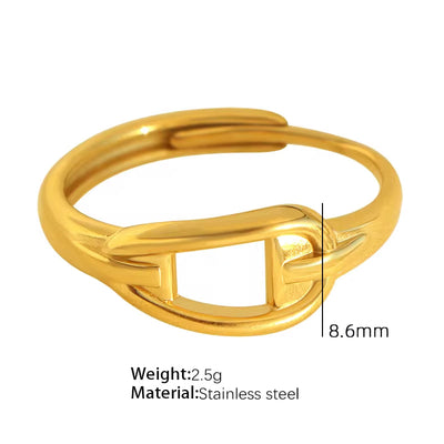 JEWELRY JZ06-11 Japan and South Korea Simple Stainless Steel 18K Gold Hollow Geometric Lines Open Ring for Women