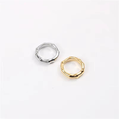 18K Gold Plated Wholesale Waterproof&No Fade Stylish Chunky Bamboo Rings Stainless Steel Finger Rings Trendy for Women