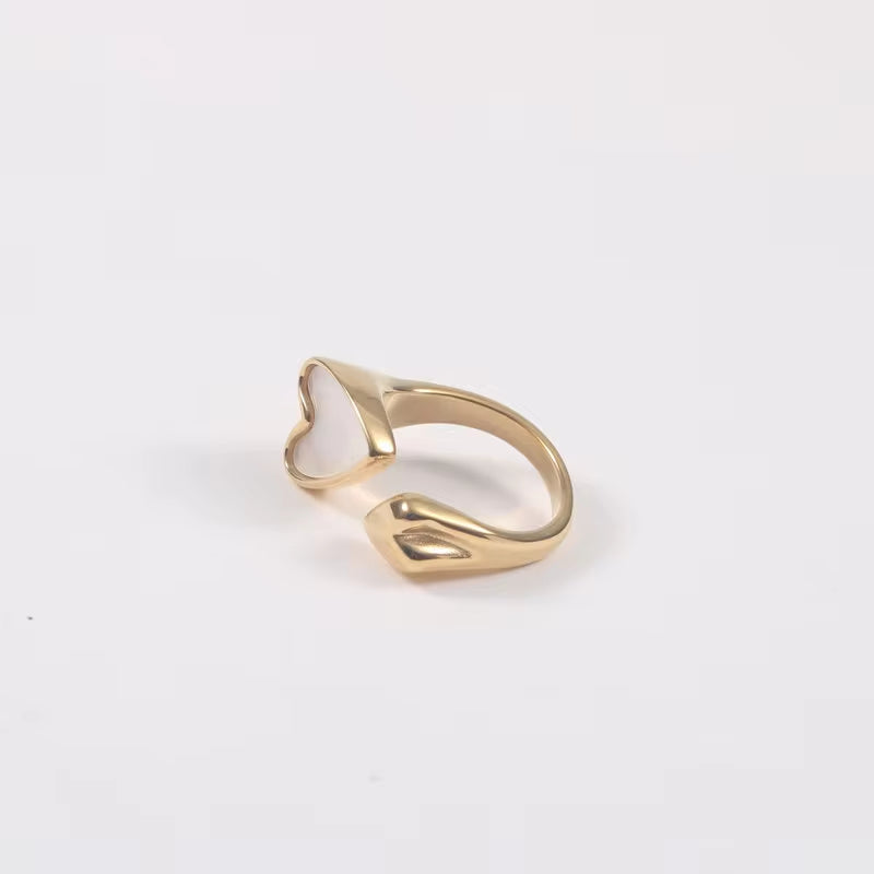 Wholesale 18K Gold Plated Stainless Steel Two Heart Shell Rings for Women