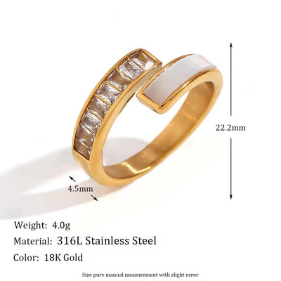 Zircon Shell Ring Gold Plated Jewelry Engagement Ring Waterproof 316L Stainless Steel Jewelry