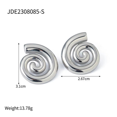 Hot Sell Gold Plated Stainless Steel Geometric Spiral Stud Earrings and Rings Sets for Women Jewelry