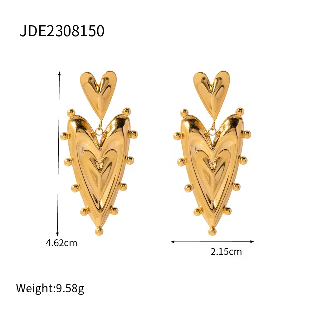 Original Design 18K Gold Plated Stainless Steel Rivet Chunky Texture Heart Earring Necklace for Women