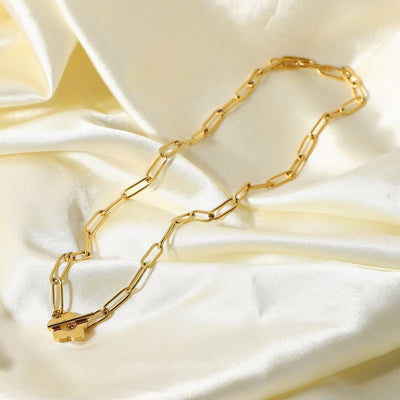 18K Gold Cute Flower OT Buckle Choker Stainless Steel Paper Clips Chain Necklace for Gifts