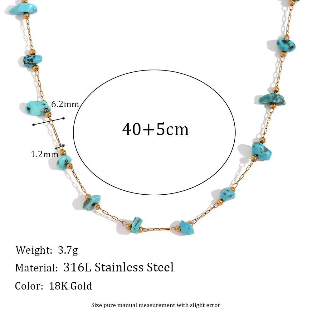 Turquoise Choker Gemstone Beaded Gold Plated Necklace Stainless Steel Jewelry Valentines Day Gift 2024