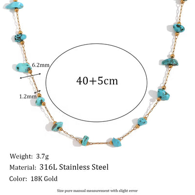 Turquoise Choker Gemstone Beaded Gold Plated Necklace Stainless Steel Jewelry Valentines Day Gift 2024