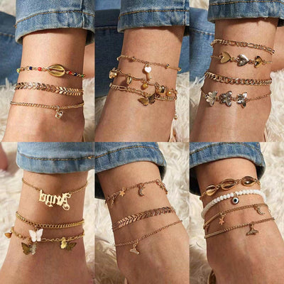 3PCS Set Cuban Link Butterfly Charm Anklet Set Women Chains Foot Jewelry Designer Angle Letter Ankle