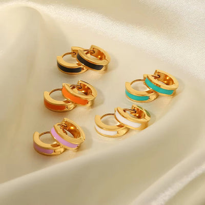 Enamel Small Size Huggie Hoop Earrings Stainless Steel Gold 18K Plated Oil Dripping Ear Cuff