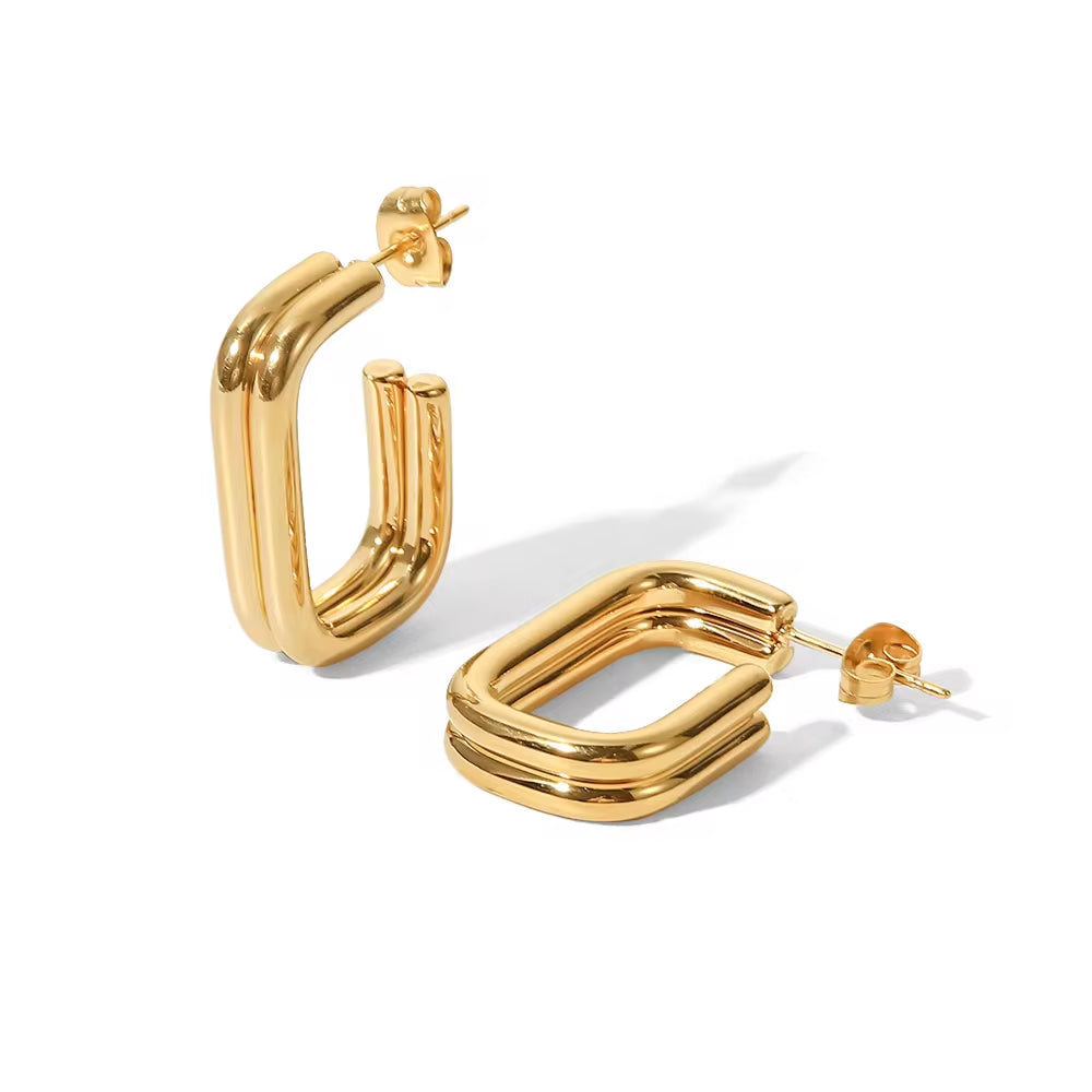 Double Layer U-Shaped Open Earrings Stainless Steel Gold-Plated Gift Jewelry Thick Stud Earrings