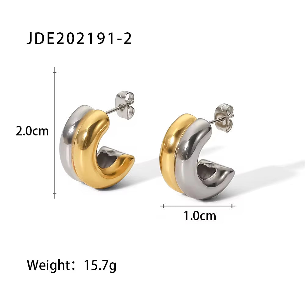 Connected Double Ring Gold Silver Color CC Shape Earrings Stainless Steel Pvd Plated Stud Earrings for Women