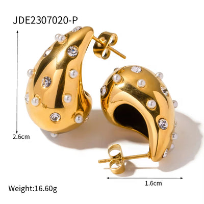 Fashion Water Drop Tarnish Free Chunky 18K Gold Plated Stainless Steel Jewelry Earrings for Women