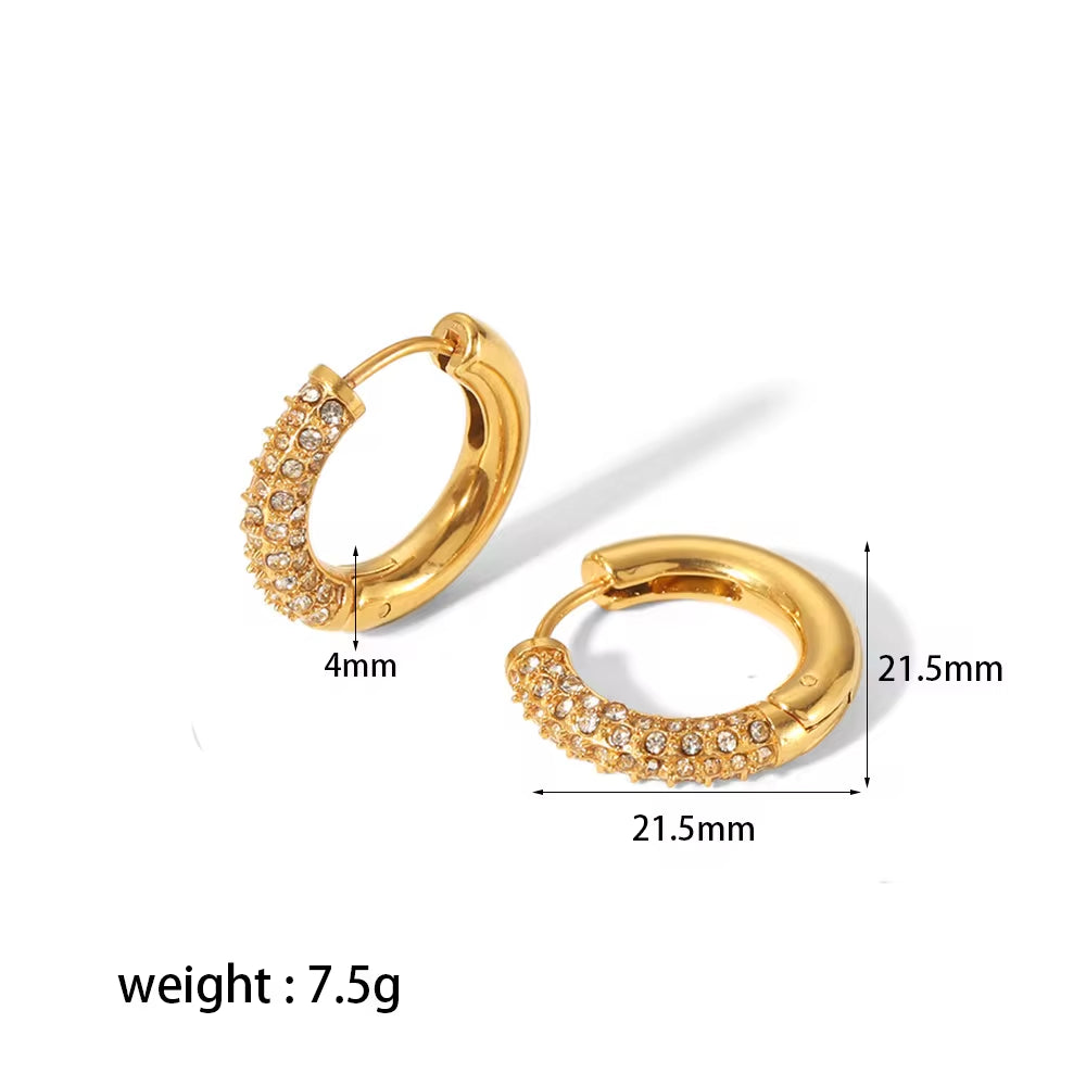 Non Tarnish 18K Gold Plated Simple Ins Micro Zirconia Pave Stainless Steel Huggie Earrings Trendy Jewelry FJE0139