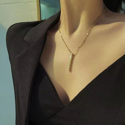 Dainty Chain 18K Gold Stainless Steel Women Jewelry Slender Blade Geometric Rectangular Natural Shell Pendant Necklace for Ins