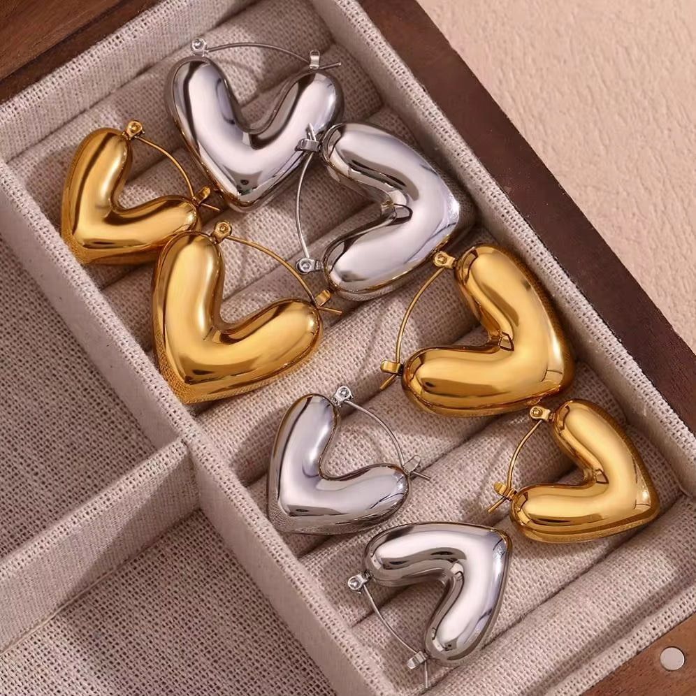 Saint Valentin 2024 Hollow Heart Hoop Earrings Gold Plated Jewelry Stainless Steel Gifts for Women