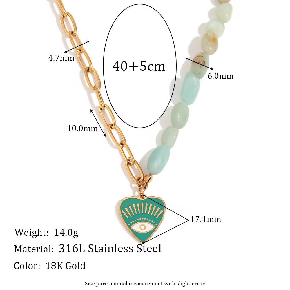 Splicing Amazonite Evil Eye Jewelry Gold Plated Charm Necklace Gold Plated Gemstone Jewelry Stainless Steel