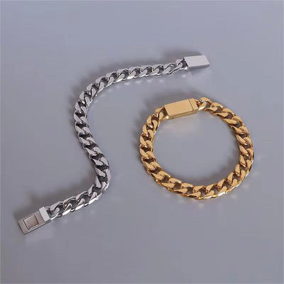 18K Gold Plated Stainless Steel Cuban Chain Magnetic Magnet Lock Bracelet for Women Ladies