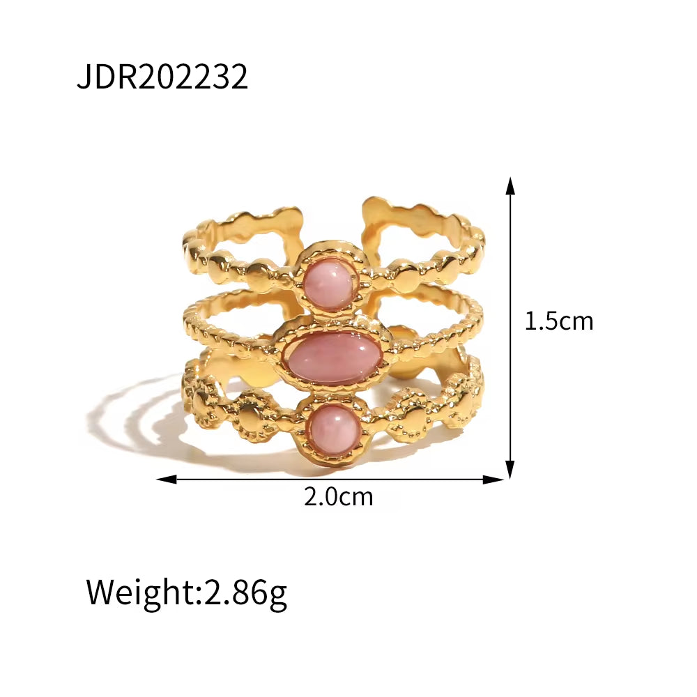 Cheap Vintage Style Natural Stone Open Ring 18K Stainless Steel Geometry Female Rings Jewelry Party Gift