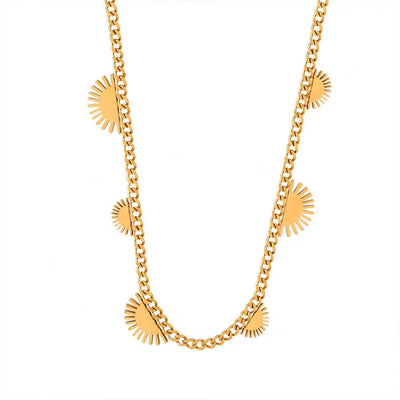 Stainless Steel Gold Plated Charm Necklace Sunrise Sun Cuban Chain Necklace Jewelry for Women