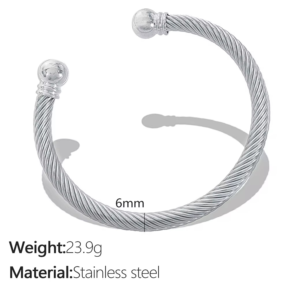 JEWELRY SZ55 Custom Stretch Threaded Stainless Steel Wire Bracelet Wholesale for Men Bangles