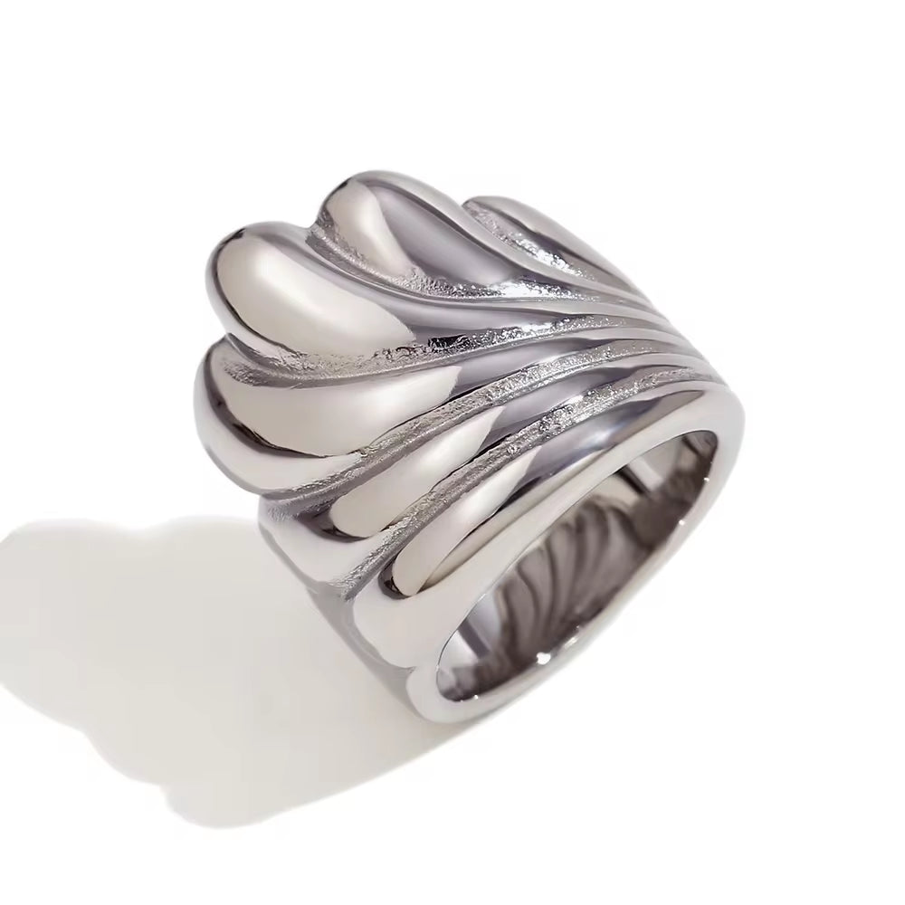 Water Wave Signet Ring Tarnish Free Jewelry Statement Rings Waterproof Stainless Steel Jewelry