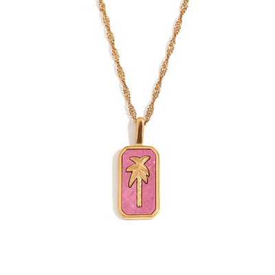 Spring 2024 Fashion Colorful Enamel Coco Pendant Necklace Gold Plated Tarot Necklace Stainless Steel Jewelry