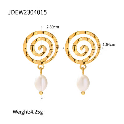 Hot Sell Gold Plated Stainless Steel Geometric Spiral Stud Earrings and Rings Sets for Women Jewelry