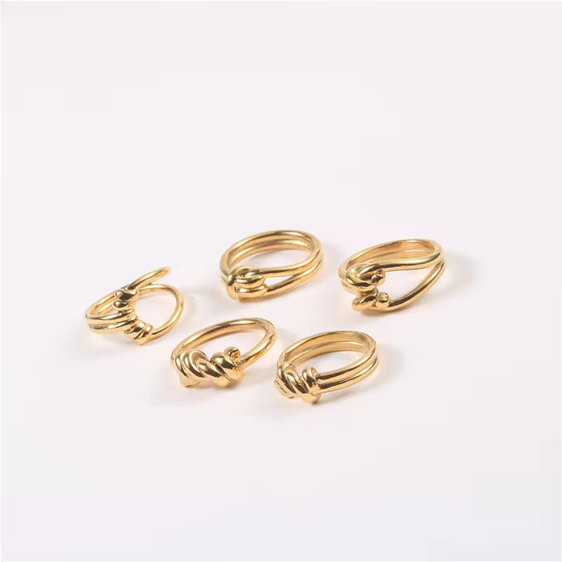 High End 18K Gold Plated Simple Knot Rings Stainless Steel Rings for Women Tarnish Free Jewelry