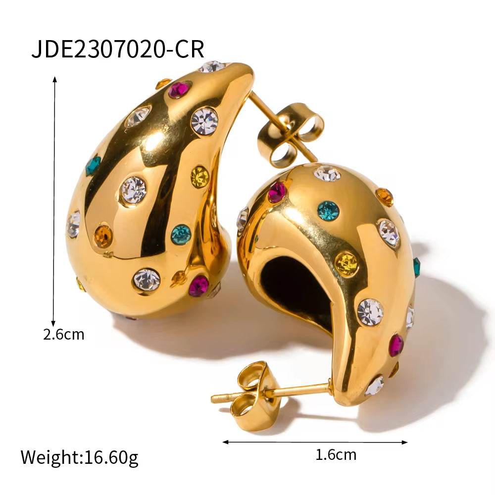 Fashion Water Drop Tarnish Free Chunky 18K Gold Plated Stainless Steel Jewelry Earrings for Women