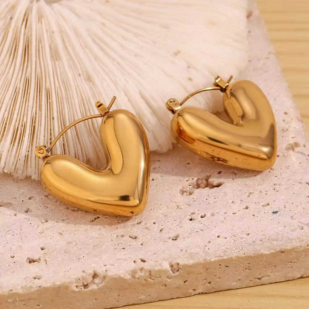 Saint Valentin 2024 Hollow Heart Hoop Earrings Gold Plated Jewelry Stainless Steel Gifts for Women