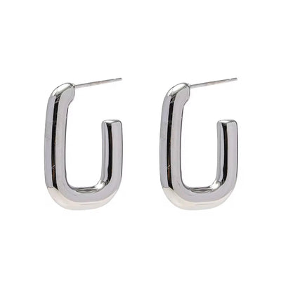 18K Gold Plated Stainless Steel Jewelry Gift Geometric Silver Color Square C Earrings for Women