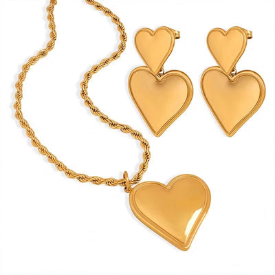 INS Stainless Steel 18K Gold PVD Plated Personalized Heart Earrings Necklace Titanium Steel Heart Choker Necklace