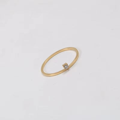 18K Gold Plated No Fade & Waterproof Minimalist Unilateral Dainty Fine Zirconia Stainless Steel Ring for Women