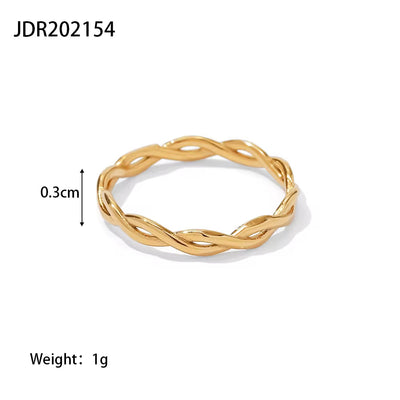 Dainty 18K Gold Plated Stainless Steel Twisted Linear Geometric Hollow Stacking Rings for Women