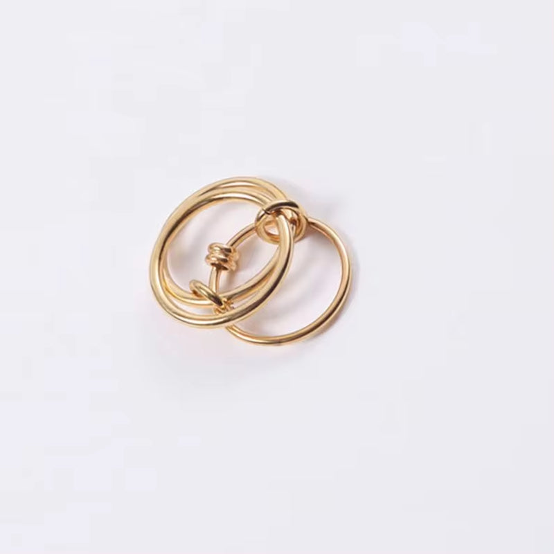 18K Gold Plated Three-Finger Interlocking Styling Hip Hop Boys Stainless Steel Rings