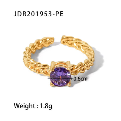 Luxury Wedding Gemstone Ring Woven Chain Stainless Steel CZ Stone Gold Adjustable Rings for Bijoux Acier Inoxidable Femme