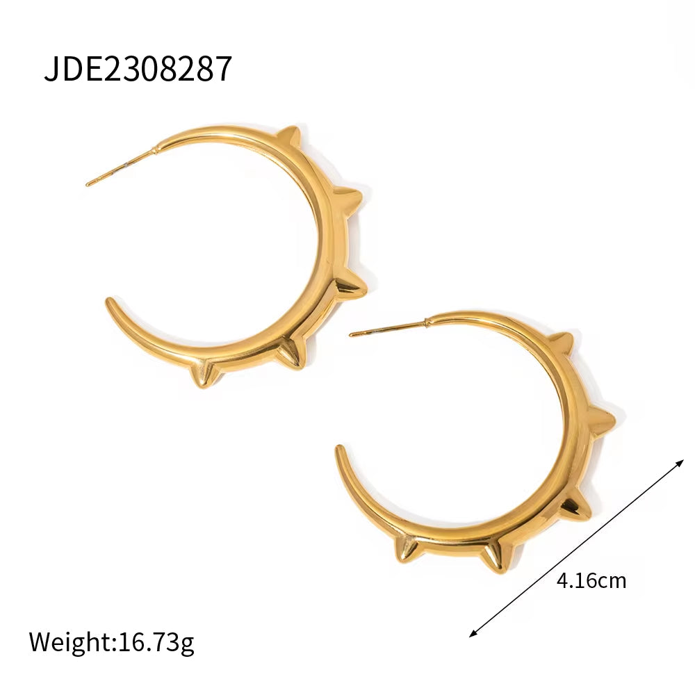 Unique Design Handmade Jewelry Earring 18K Gold Plated Stainless Steel Punk Rivet Hoop Earrings