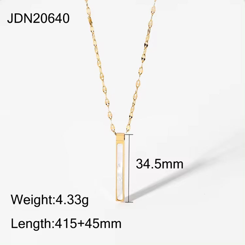 Dainty Chain 18K Gold Stainless Steel Women Jewelry Slender Blade Geometric Rectangular Natural Shell Pendant Necklace for Ins