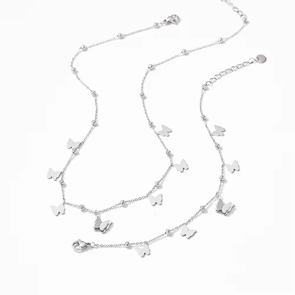 2024 New Design Classic Stainless Steel Gold Plating Bead and Butterfly Chain Necklace Bracelets