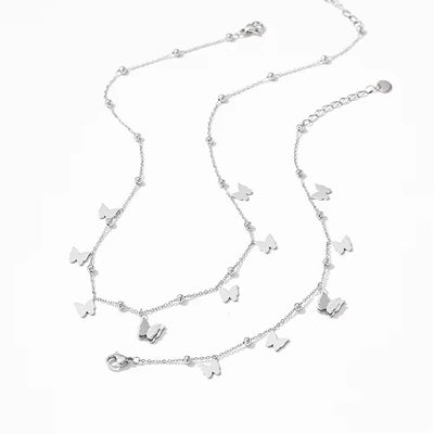 2024 New Design Classic Stainless Steel Gold Plating Bead and Butterfly Chain Necklace Bracelets