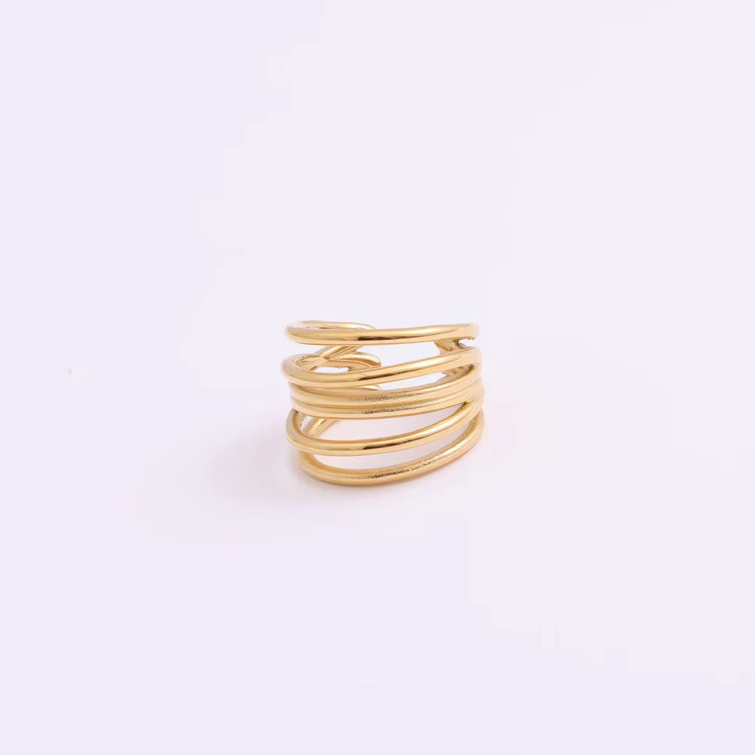 Hot Sale Women Fashion Minimalist Design High Quality Jewelry 18K Gold Plated Stainless Steel Stacking Multi Layers Ring