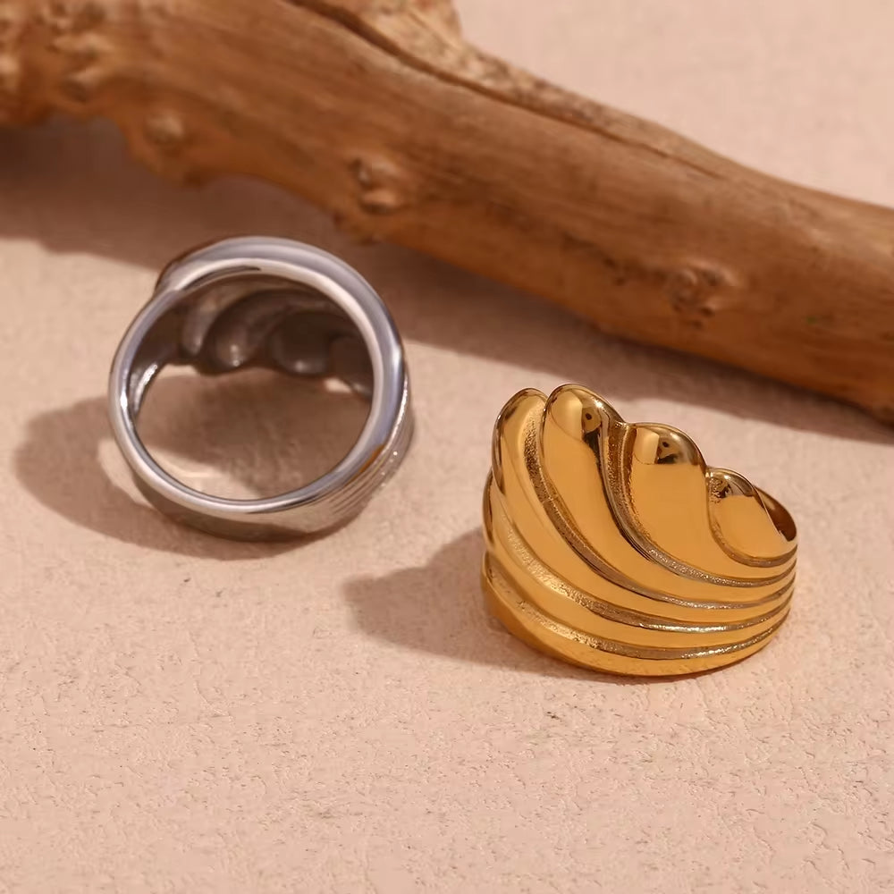 Water Wave Signet Ring Tarnish Free Jewelry Statement Rings Waterproof Stainless Steel Jewelry