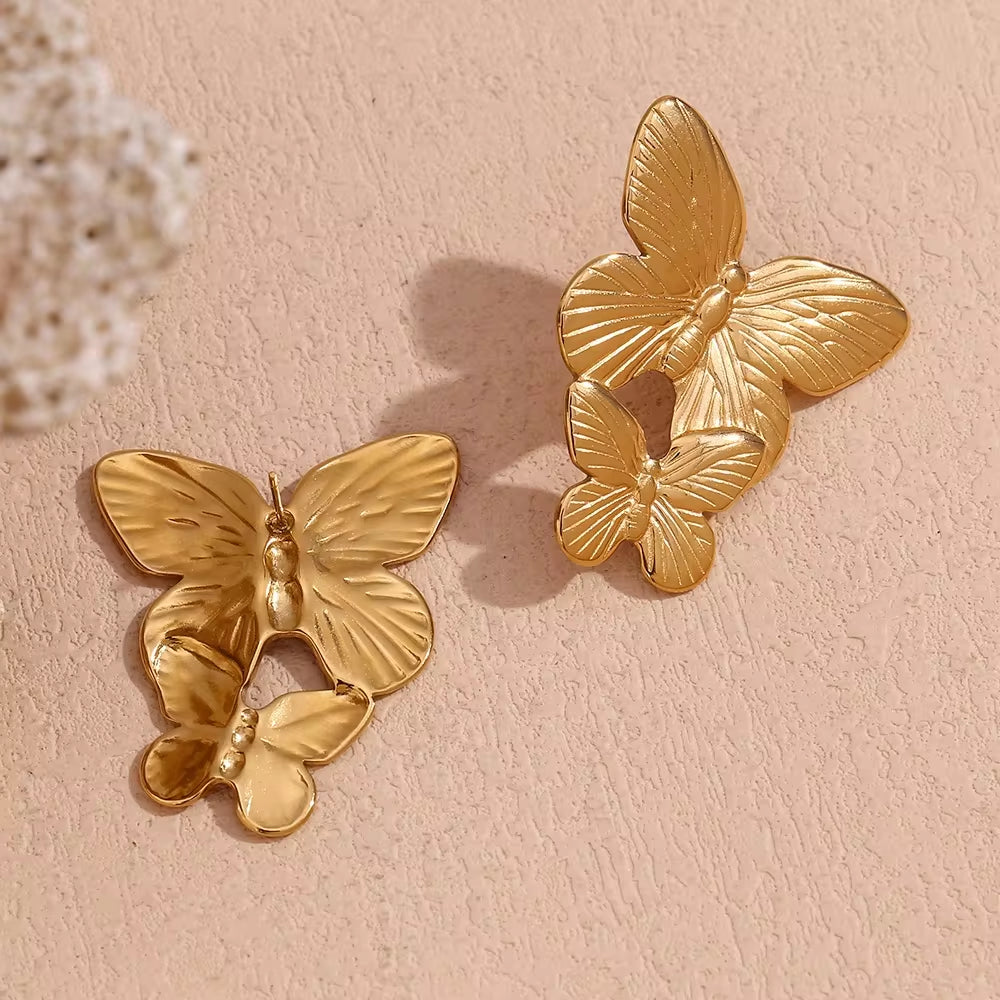 Butterfly Earrings Gold Plated Jewelry Drop Earrings anti Tarnish Jewelry Stainless Steel Earrings