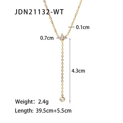 Minimalist 18K Gold Plated Zircon Necklace Stainless Steel Snake Y Shape Crown Zircon Necklace