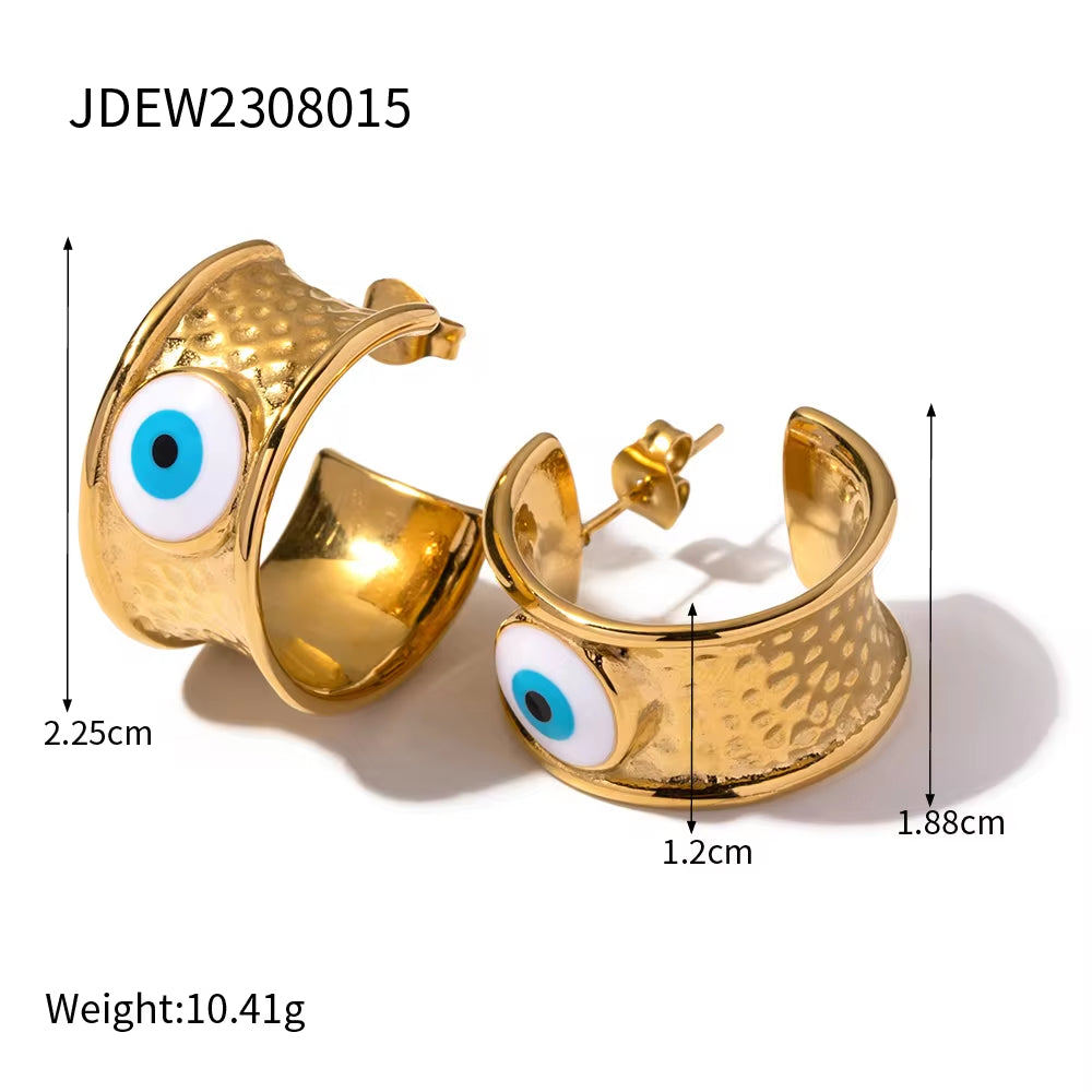 Stainless Steel Earrings 18K Gold Plated Women Evil Fashion Big Hoop Earrings Rings Set